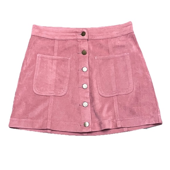 ALTAR'D STATE Suede Mini SKIRT S Pink Button Barbiecore Balletcore Beach Coastal - Picture 1 of 7